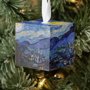 Starry Night: Town Saint Remy by Vincent Van Gogh Cube Ornament
