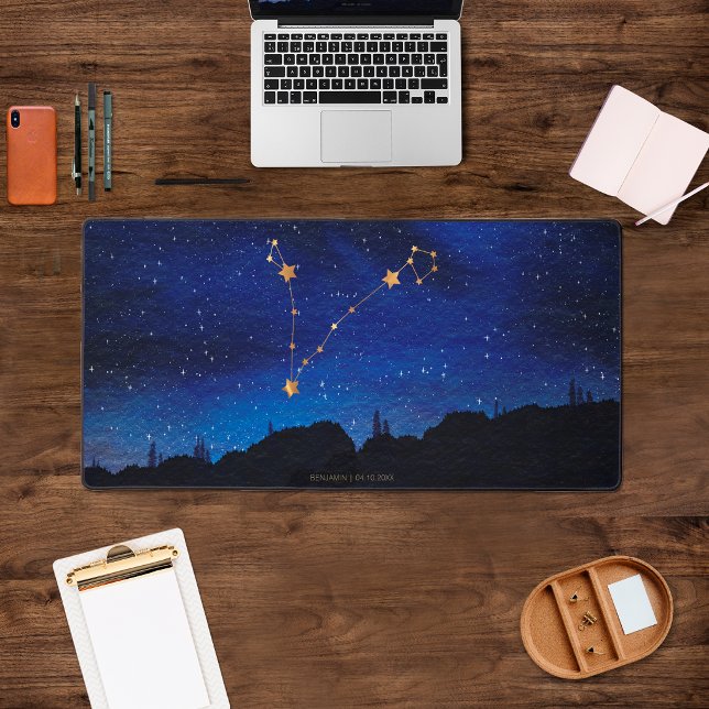 Starry Night Tree Gold Pisces Zodiac Constellation Desk Mat (Creator Uploaded)