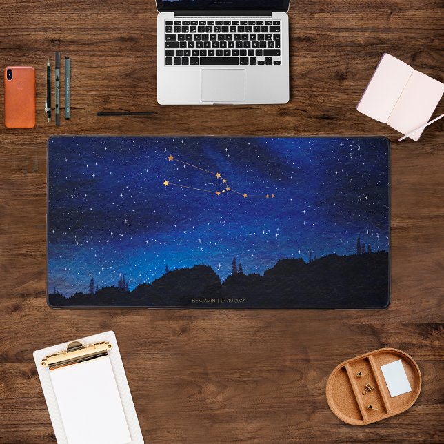 Starry Night Tree Gold Taurus Zodiac Constellation Desk Mat (Creator Uploaded)