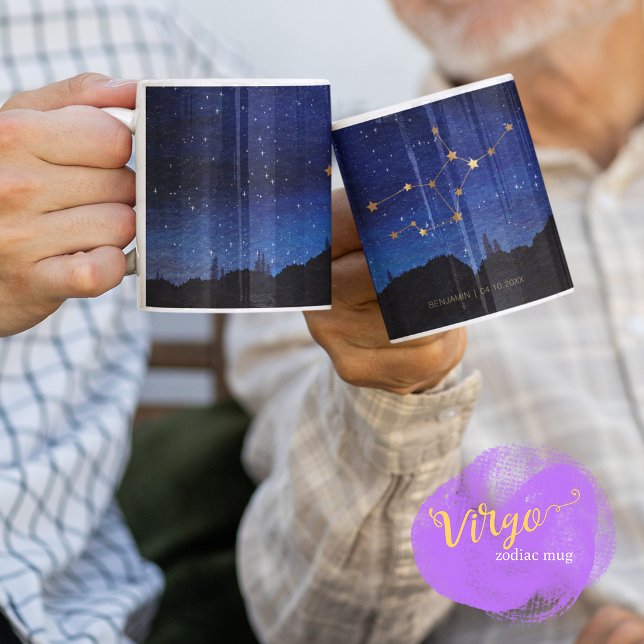 Starry Night Trees Gold Virgo Zodiac Constellation Coffee Mug (Creator Uploaded)