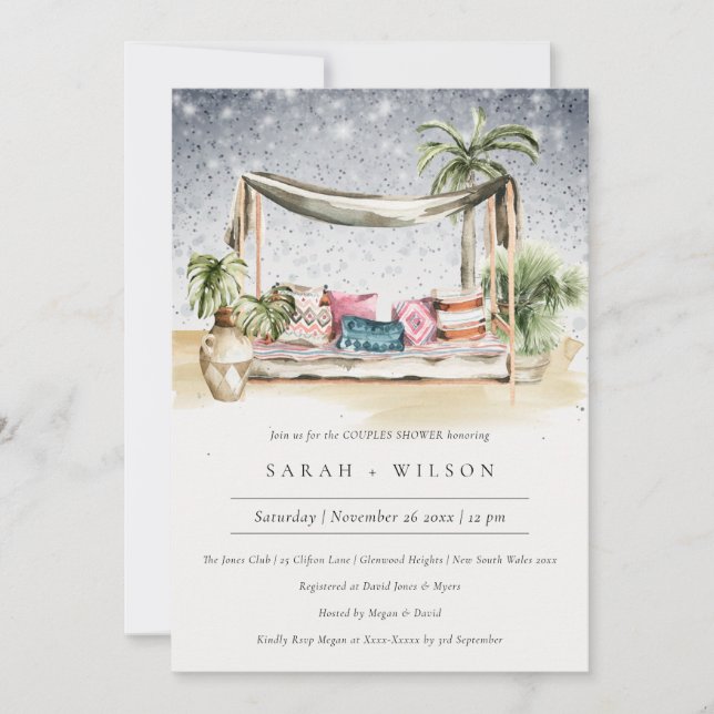 Starry Night Tropical Cabana Couple Shower Invite (Front)