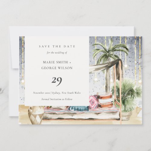 Starry Night Tropical Cabana Save The Date Card