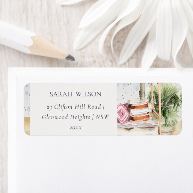 Starry Night Tropical Palm Beach Cabana Address  Label (Insitu)