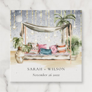 Starry Night Tropical Palm Beach Cabana Wedding Favor Tags