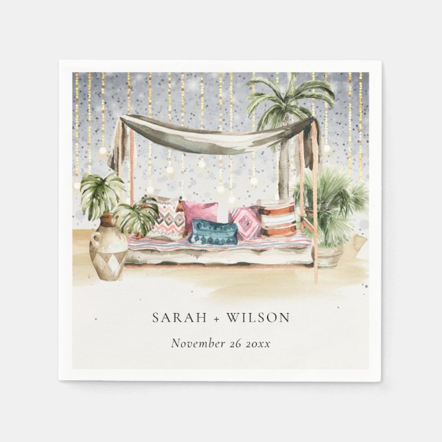 Starry Night Tropical Palm Beach Cabana Wedding Napkins (Front)