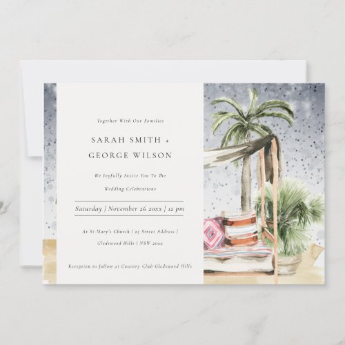 Starry Night Tropical Palm Cabana Wedding Invite