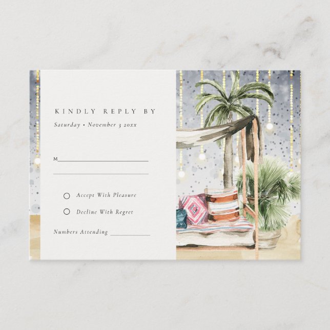 Starry Night Tropical Palm Cabana Wedding RSVP Enclosure Card (Front)