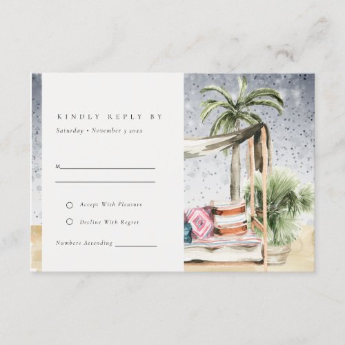 Starry Night Tropical Palm Cabana Wedding RSVP Enclosure Card