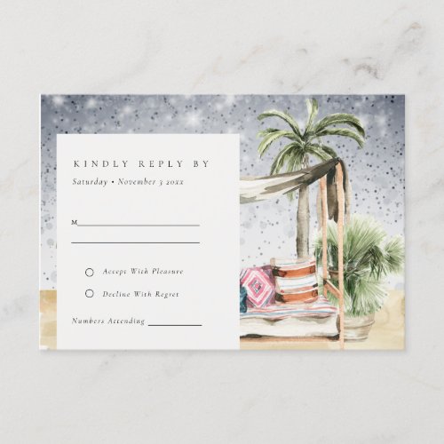 Starry Night Tropical Palm Cabana Wedding RSVP Enclosure Card