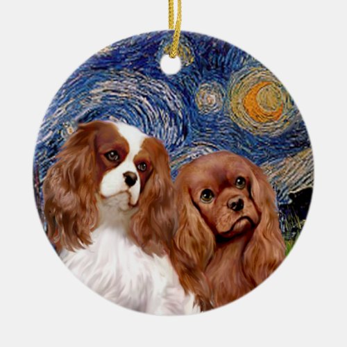 Starry Night _ TWO Cavaliers BLRuby Ceramic Ornament