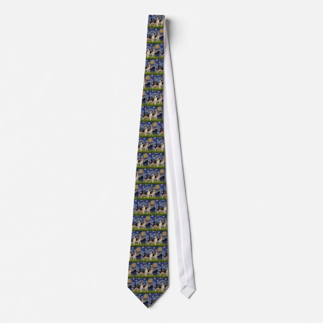 Starry Night - Two German Shepherds Neck Tie (Front)