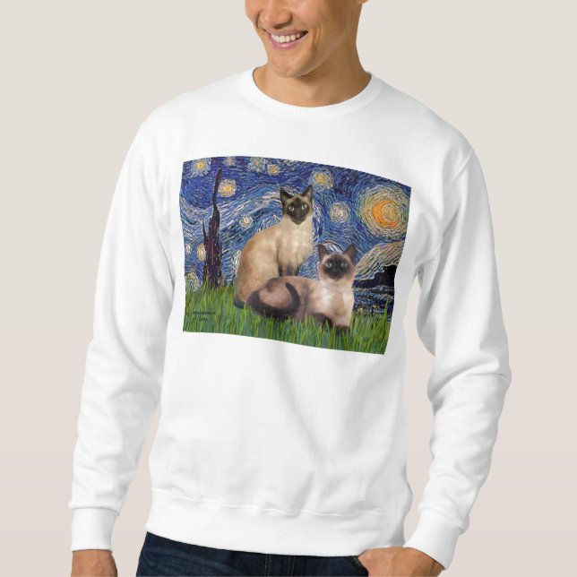Starry Night - Two Siamese cats (Choc Pt) Sweatshirt (Front)