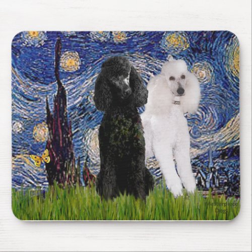 Starry Night _ Two Standard Poodles Mouse Pad