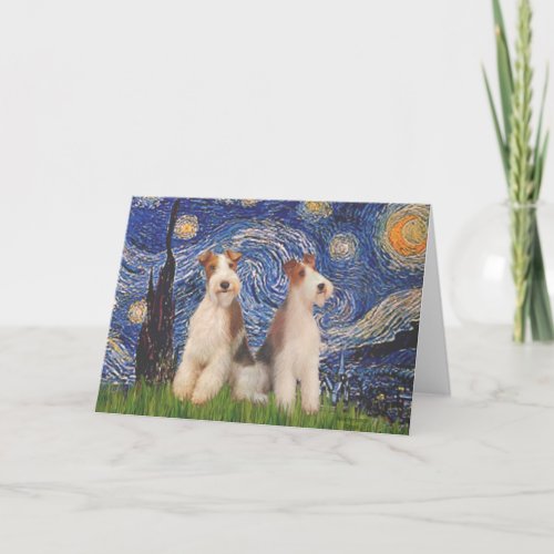 Starry Night _ Two Wire Fox Terriers Card