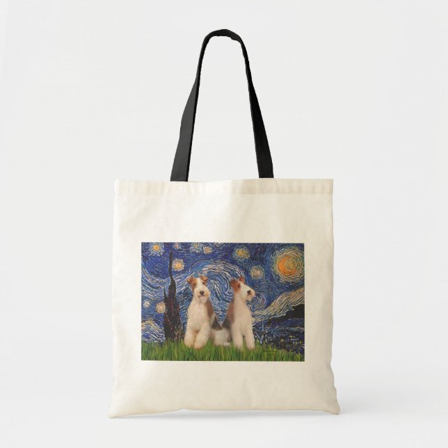 Starry Night - Two Wire Fox Terriers Tote Bag (Front)