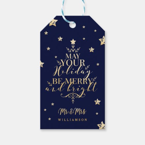 Starry Night Typographic Christmas Tree Mr  Mrs Gift Tags