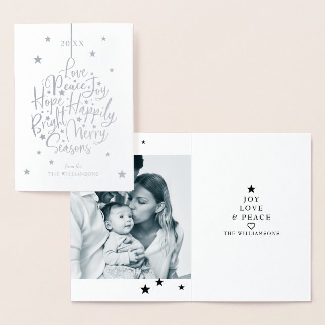 Starry Night Typography Ornament Christmas Photo Foil Card (Display)