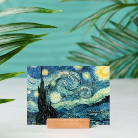 Starry Night Van Gogh Art Print With Wood Holder