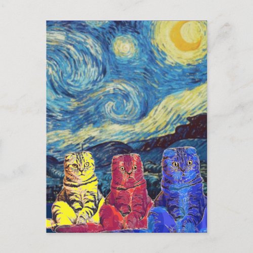 Starry Night Van Gogh Cat Art Parody Postcard