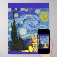 Best Friends Cute Dog and Cat Starry Night Art Print Picture by