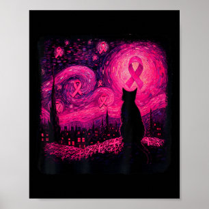 Starry Night Van Gogh Cat Halloween Breast Cancer Poster