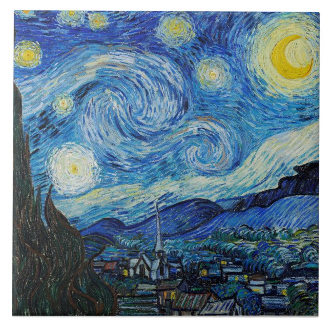 Starry Night, Van Gogh Ceramic Tile (Front)