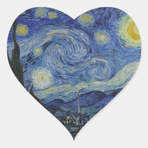 Starry Night  Van Gogh famous vintage art Heart Sticker