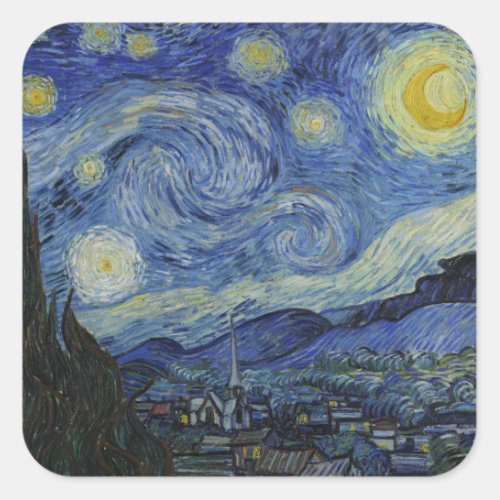 Starry Night  Van Gogh famous vintage art Square Sticker
