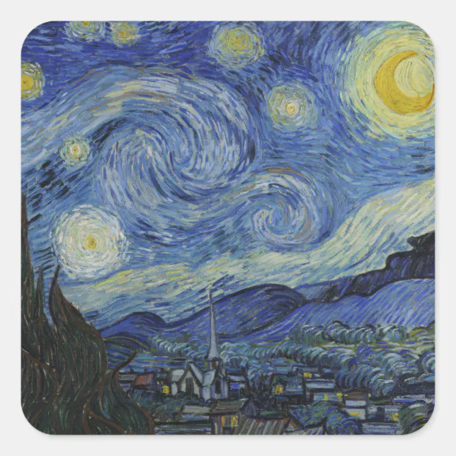Starry Night & Van Gogh /famous vintage art Square Sticker | Zazzle