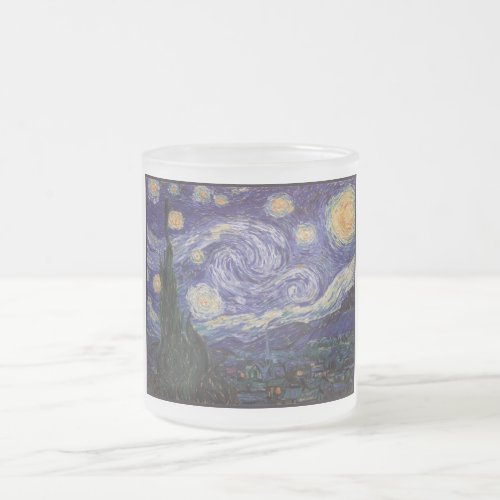 Starry Night Van Gogh French Town Saint Remy Frosted Glass Coffee Mug