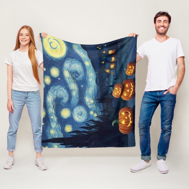 Starry Night Van Gogh Halloween Fleece Blanket (In Situ)