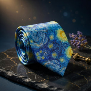 Starry Night Van Gogh Masterpiece Pattern Neck Tie