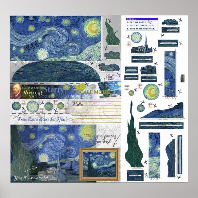Starry Night Van Gogh Papercraft Poster Print (Front)