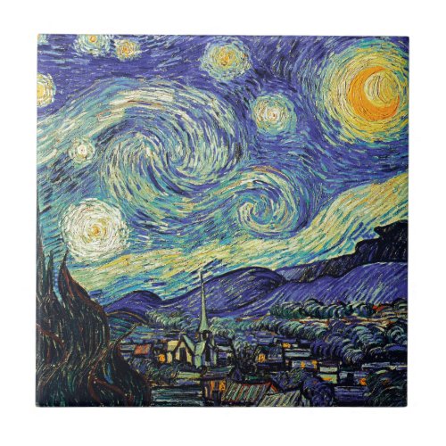 Starry Night Van Gogh Post_Impressionist Painting Ceramic Tile