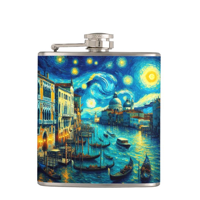 Starry Night Venice Italy Flask (Front)