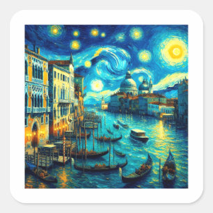 Starry Night Venice Italy Square Sticker