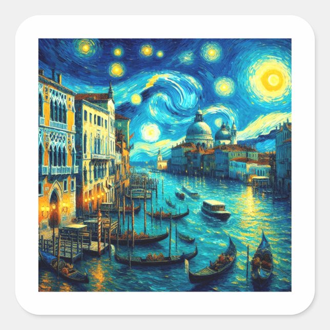 Starry Night Venice Italy Square Sticker (Front)