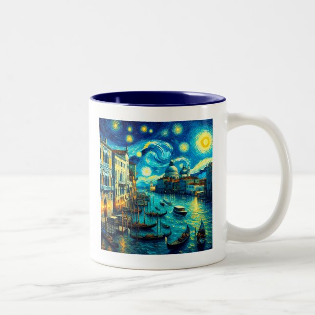 Starry Night Venice Italy Two-Tone Coffee Mug (Right)