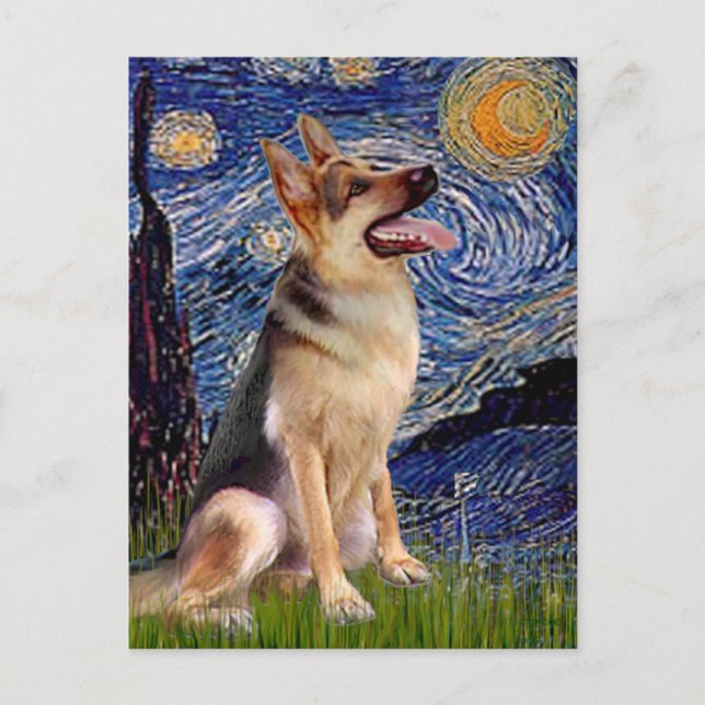 Starry Night (Vert) - German Shepherd 1 Postcard (Front)