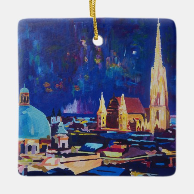 Starry Night Vienna At Night with St Stephan Ceramic Ornament (Front)