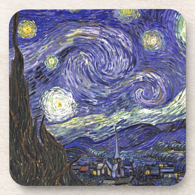 Starry Night, Vincent Van Gogh. Beverage Coaster (Front)