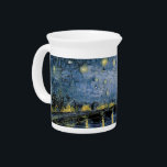 Starry Night  Vincent  van Gogh     Beverage Pitcher<br><div class="desc">Thatched Cottages at Cordeville. Vincent Willem van Gogh. Night landscape in dark blue and yellow tones. There is a bridge across the river. In the foreground, a man and a woman are walking along the embankment. The stars are shining in the sky. Reproduction of famous works of art images in...</div>