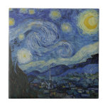 Starry Night Vincent van Gogh Ceramic Tile<br><div class="desc">This beautiful, fine art tile design shows Dutch post-Impressionist painter Vincent van Gogh's famous painting, "The Starry Night." Painted during his stay at the Saint Remy asylum in the 1880's, van Gogh depicted the rolling hills and cypress trees he saw from his window. He also added the village, which he...</div>