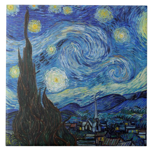 Starry Night, Vincent van Gogh Ceramic Tile (Front)