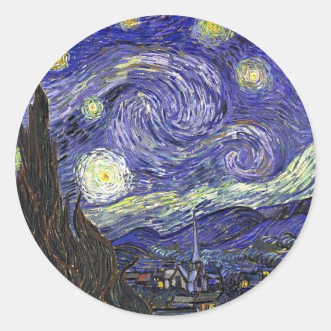 Starry Night, Vincent Van Gogh. Classic Round Sticker (Front)