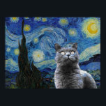 Starry Night Vincent Van Gogh Cute Cat Kitten Poster<br><div class="desc">If you love Vincent van Gogh and cats,  this artwork is for you! Great as a gift.</div>
