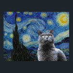 Starry Night Vincent Van Gogh Cute Cat Kitten Poster<br><div class="desc">If you love Vincent van Gogh and cats,  this artwork is for you! Great as a gift.</div>