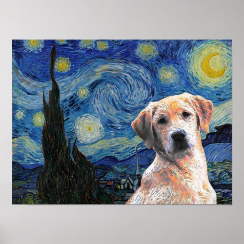 Starry Night Vincent Van Gogh Cute Labrador Dog Poster