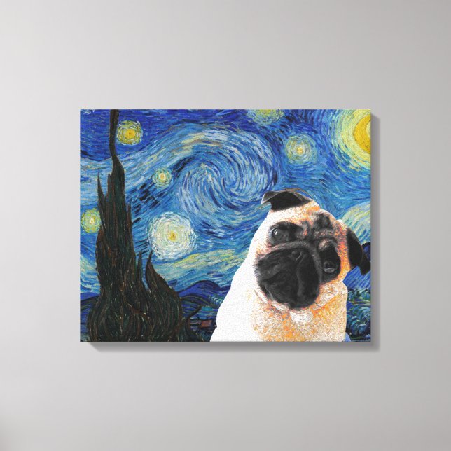Starry Night Vincent Van Gogh Cute Pug Dog Canvas Print (Front)