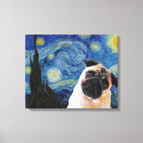 Starry Night Vincent Van Gogh Cute Pug Dog Canvas Print